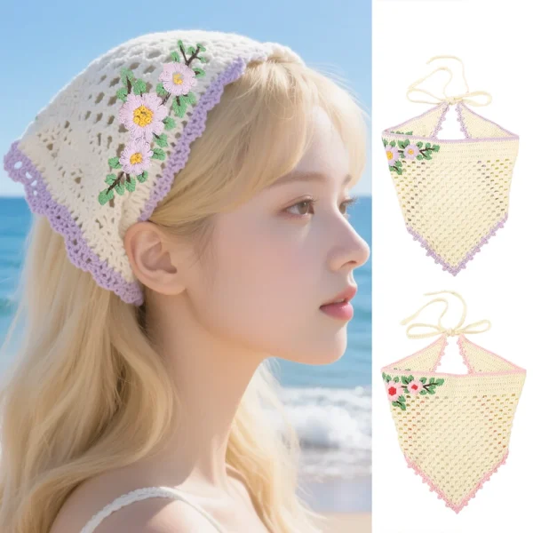 tête fleur tricoté accessoire