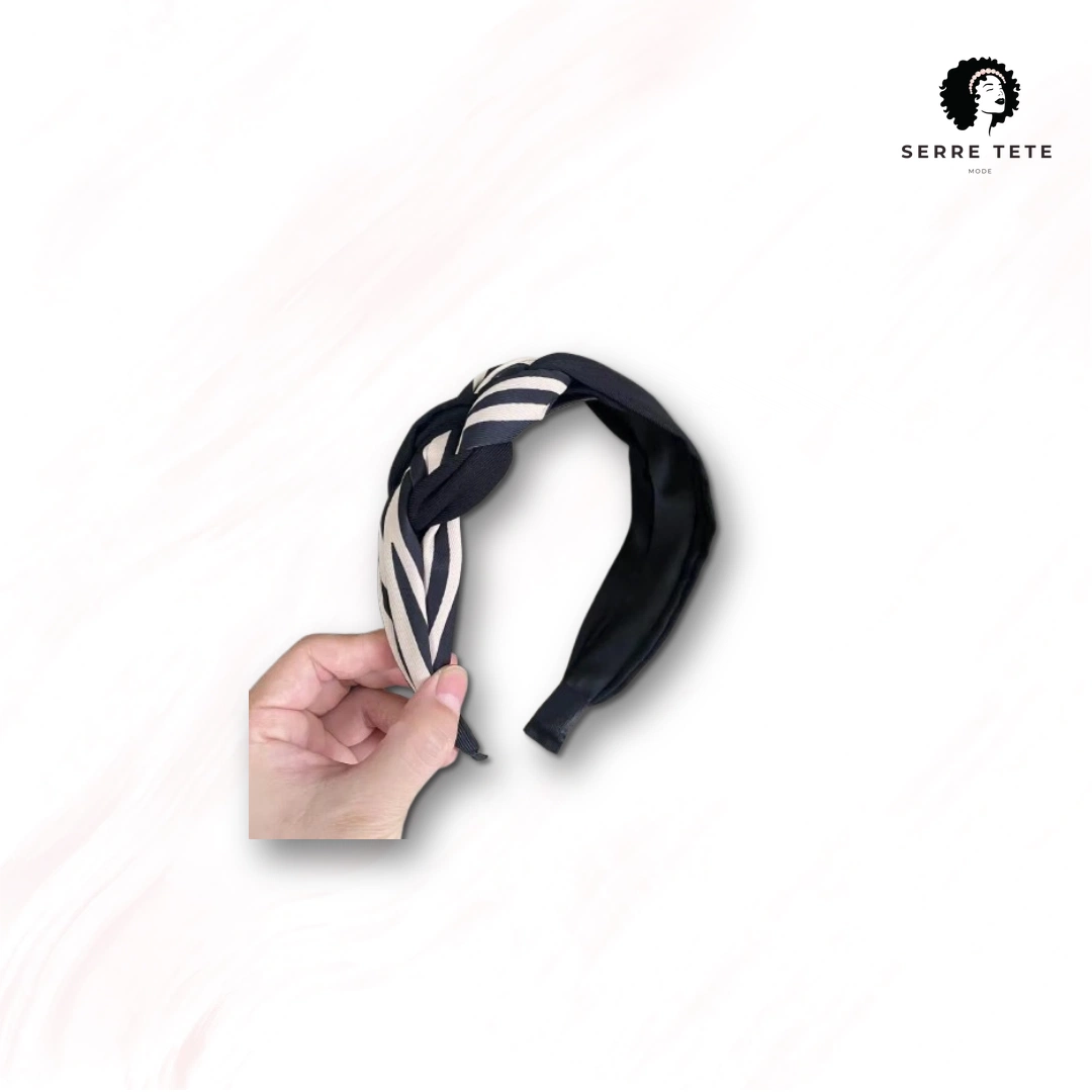Serre Tête Tressé Blanc Et Noir – Image 2
