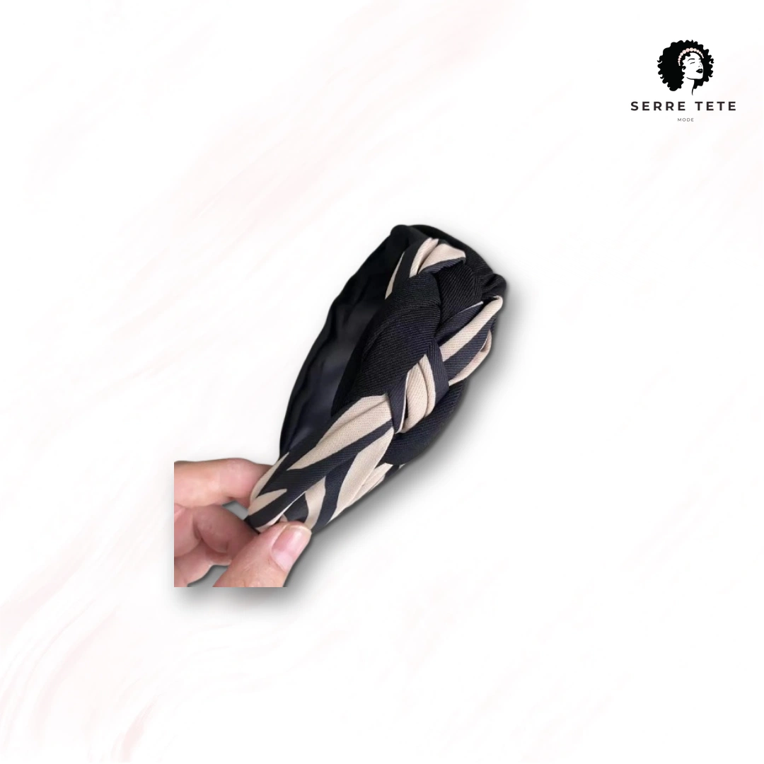 Serre Tête Tressé Blanc Et Noir – Image 4