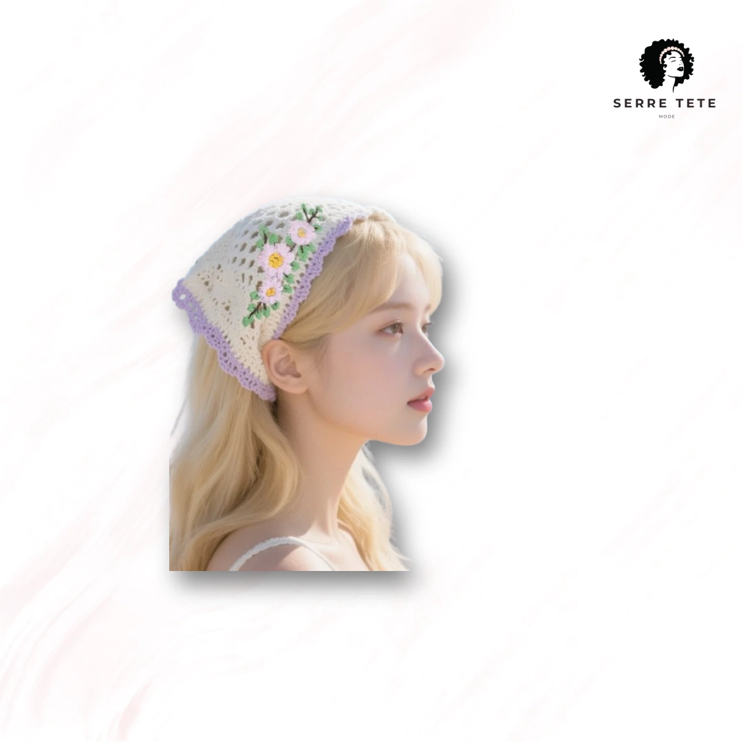 Serre Tête Fleur Tricoté – Image 9