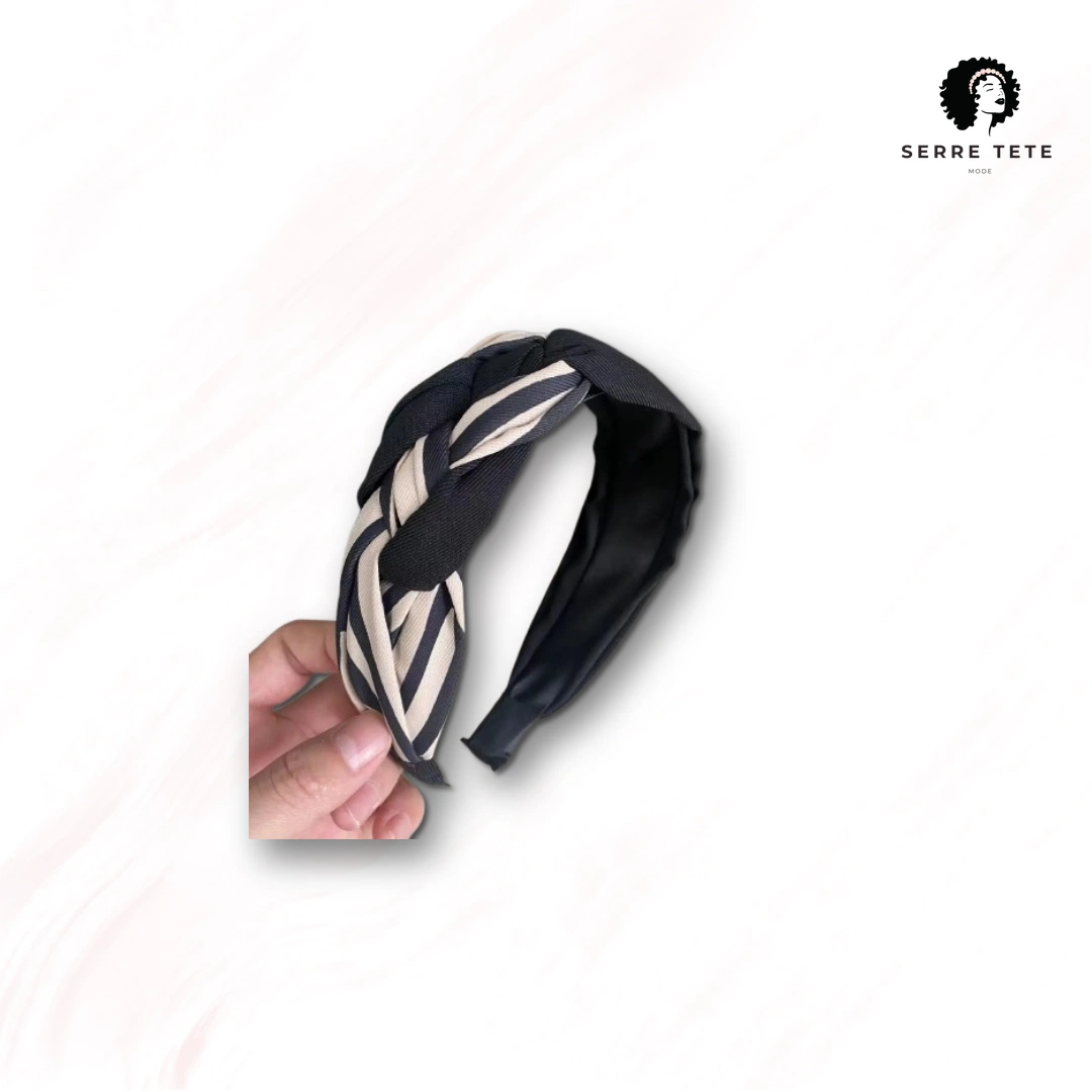 Serre Tête Tressé Blanc Et Noir – Image 7