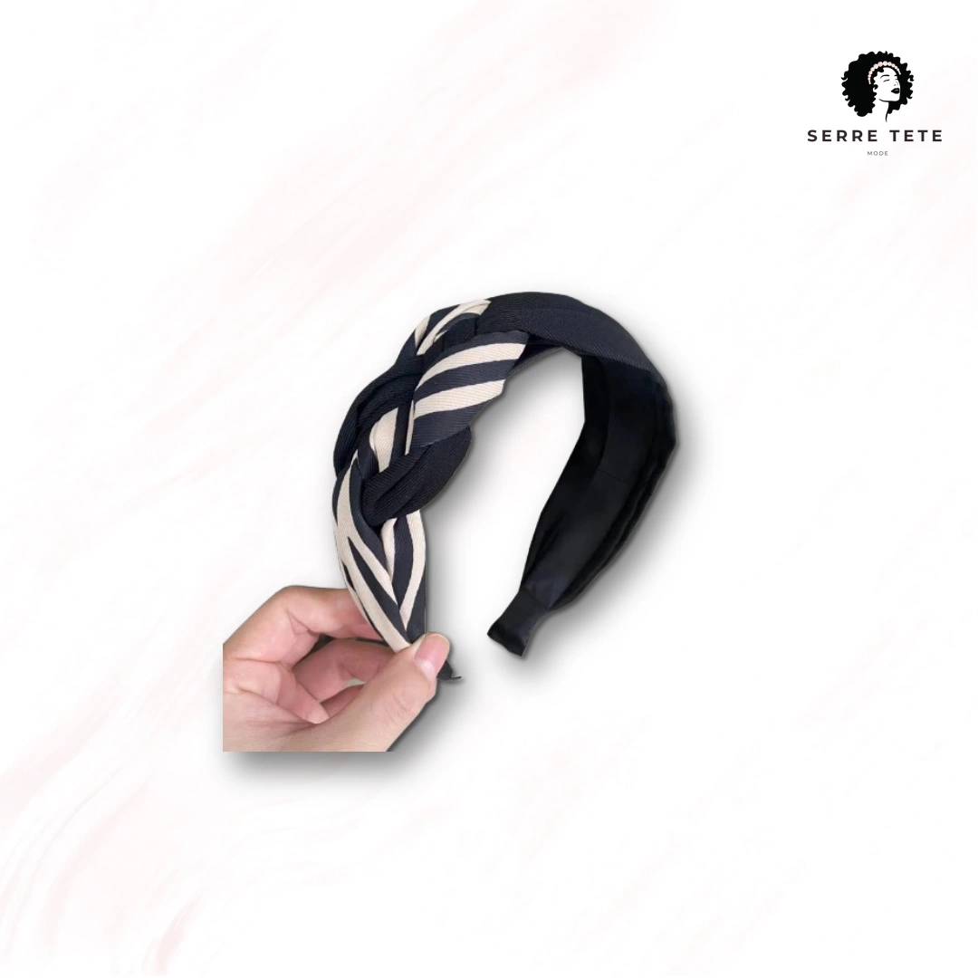 Serre Tête Tressé Blanc Et Noir – Image 5